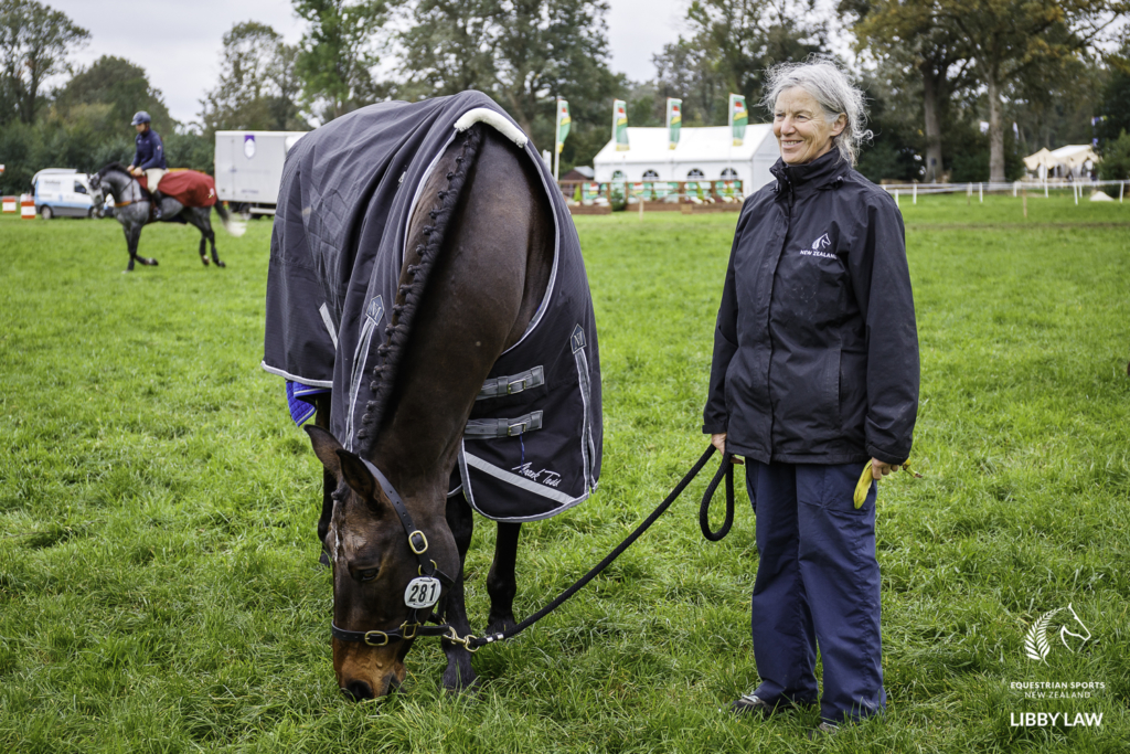 NZL-Dan Jocelyn's Lissyegan Rory enjoys the grass after the second day of Dressage for the CCIO4*-L FEI Nations Cup Eventing. 2019 Military Boekelo-Enschede International Horse Trials. Friday 11 October. Copyright Photo: Libby Law Photography