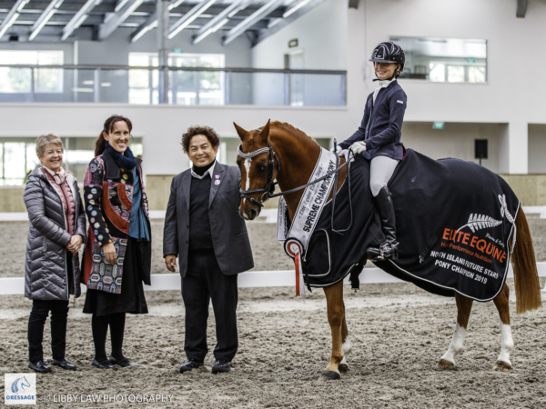 Overall Champion: Claudia Younger rides Sandhill Trussardi during the Elite Equine Pony Future Star Prizegiving. 2019 Future Star Dressage Championships at the National Equestrian Center, Taupo. Friday 12 April. Copyright Photo: Libby Law Photography